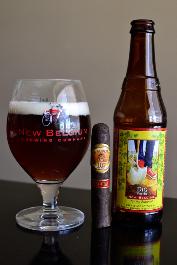La Aurora 107 Maduro with New Belgium's Dig